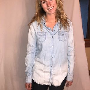 Faux, light denim jean button up shirt